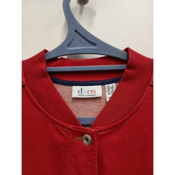 Denim&Co Denim Jacket Womens Size 1X Red Preppy Outdoor Stretch Button Front - Picture 3 of 9